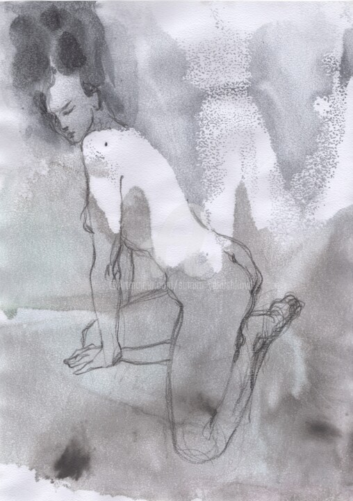 Рисунок под названием "Sensual Nude Erotic…" - Samira Yanushkova, Подлинное произведение искусства, Акварель
