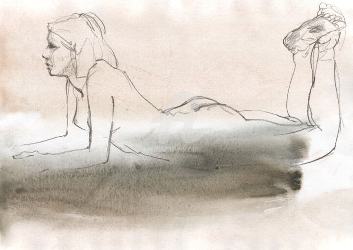 Drawing titled "Sensual Elegance" by Samira Yanushkova, Original Artwork, Pencil