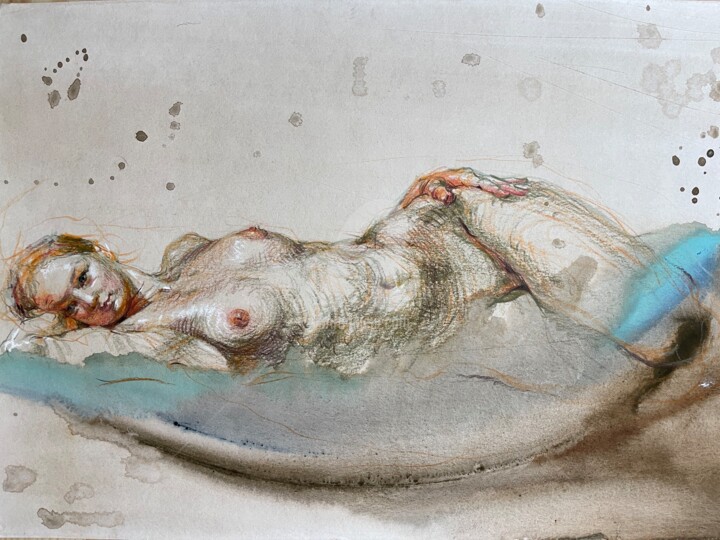Dessin intitulée "Enigma of Seduction" par Samira Yanushkova, Œuvre d'art originale, Aquarelle