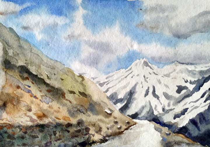 Painting titled "Himalayan Mountain…" by Samiran Sarkar, Original Artwork, Watercolor