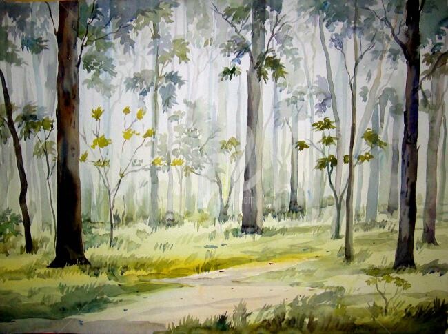 Painting titled "Inside frorest" by Samiran Sarkar, Original Artwork