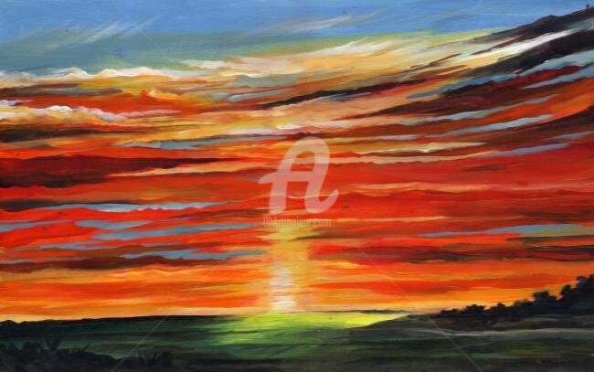 Painting titled "Beauty of sunset" by Samiran Sarkar, Original Artwork, Oil