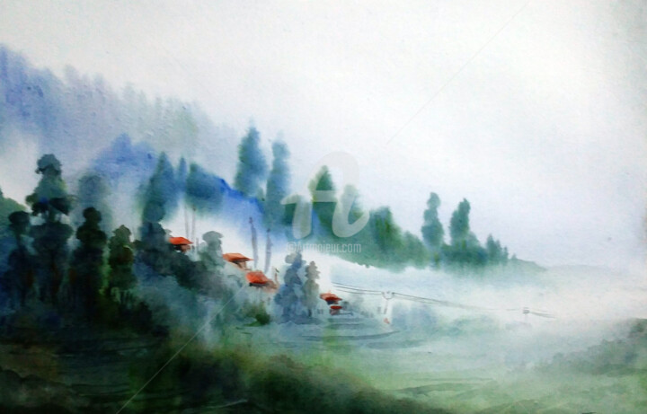 绘画 标题为“Cloudy Foggy Himala…” 由Samiran Sarkar, 原创艺术品, 水彩