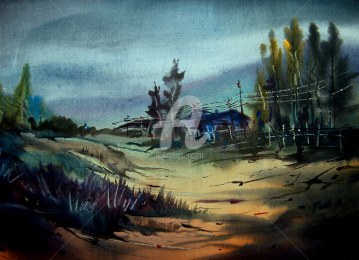 Painting titled "Monsoon Landscape-W…" by Samiran Sarkar, Original Artwork, Watercolor