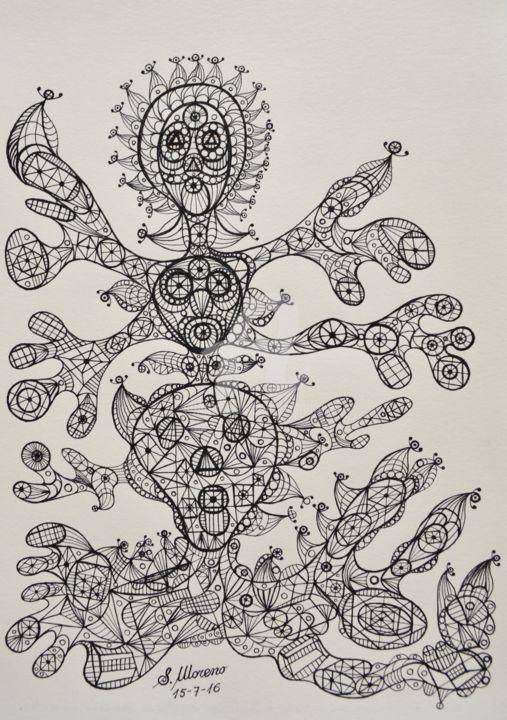 Zeichnungen mit dem Titel "LE MOI BIOLOGIQUE E…" von Salvador  Moreno, Original-Kunstwerk, Marker