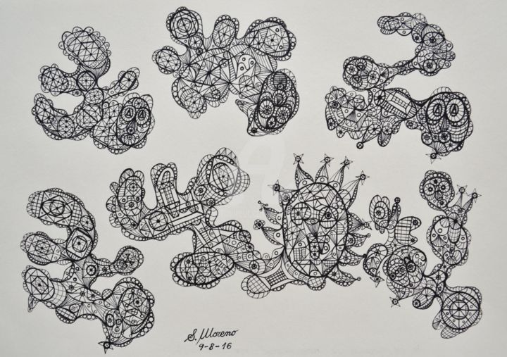 Zeichnungen mit dem Titel "DANS LA DIFFICULTÉ,…" von Salvador  Moreno, Original-Kunstwerk, Marker