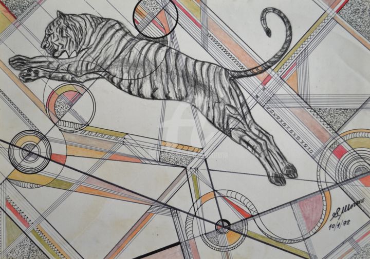 Dessin intitulée "SAUT DU TIGRE" par Salvador  Moreno, Œuvre d'art originale, Autre