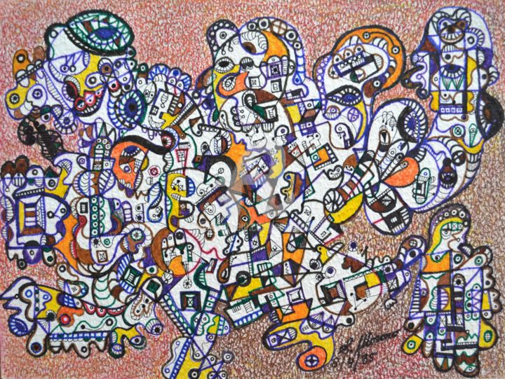 Рисунок под названием "CONFUSION SOCIALE" - Salvador  Moreno, Подлинное произведение искусства, Другой