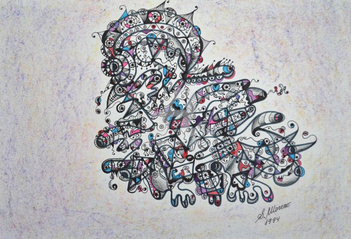 Tekening getiteld "LE POUVOIR POLITIQUE" door Salvador  Moreno, Origineel Kunstwerk, Marker