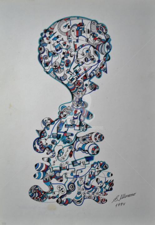Tekening getiteld "ECOLOGIE ET SPIRITU…" door Salvador  Moreno, Origineel Kunstwerk, Marker