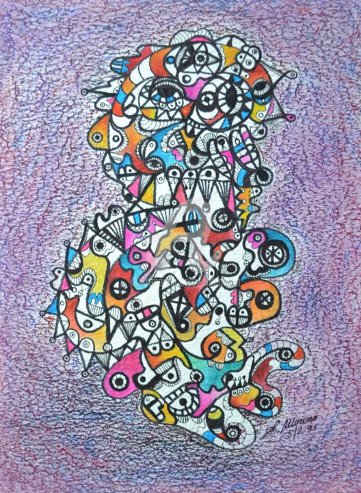 Drawing titled "LUTTE INTERNE" by Salvador  Moreno, Original Artwork, Marker