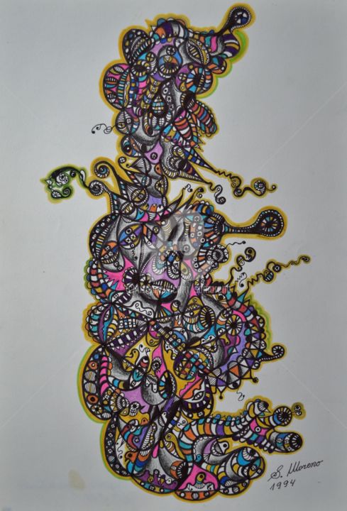 Desenho intitulada "SIGNES SPIRITUELS" por Salvador  Moreno, Obras de arte originais, Marcador