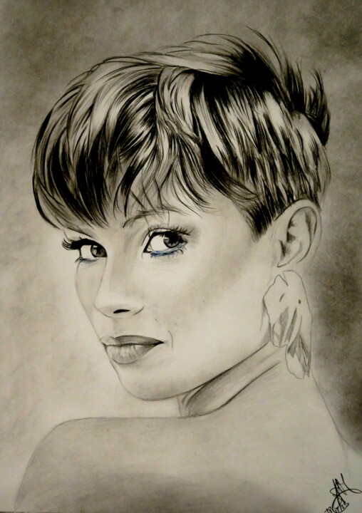 Drawing titled "Portrait miss franc…" by Samos17 Portraitiste, Original Artwork, Graphite