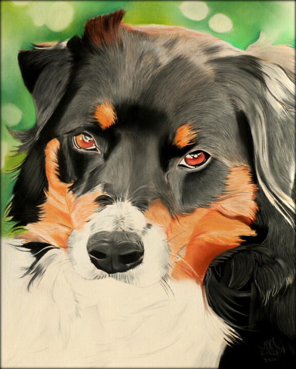 Drawing titled "Dessin chien au pas…" by Samos17 Portraitiste, Original Artwork, Pastel