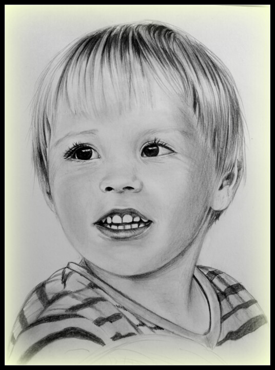Drawing titled "portrait enfant( po…" by Samos17 Portraitiste, Original Artwork, Pencil