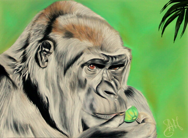 Dessin intitulée "gorille pastel" par Samos17 Portraitiste, Œuvre d'art originale, Pastel Monté sur Châssis en bois