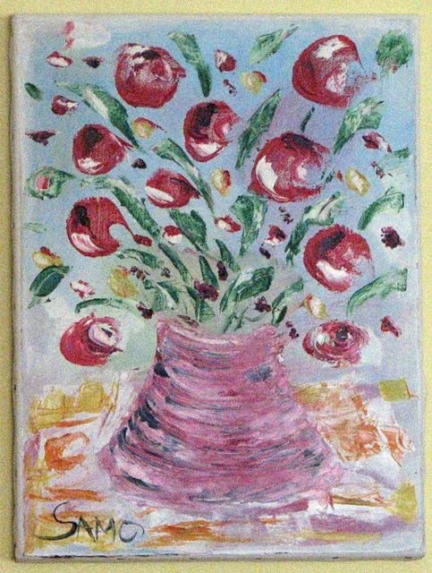 Painting titled "Flowers" by Samo, Original Artwork, Oil