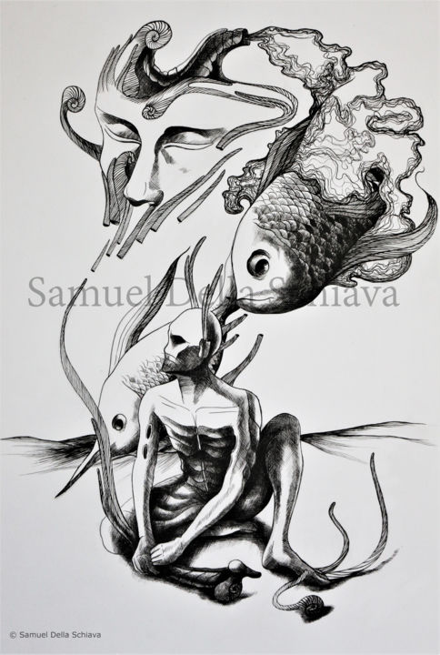 Dessin intitulée "Machine à rêves / D…" par Samuel Della Schiava, Œuvre d'art originale, Encre