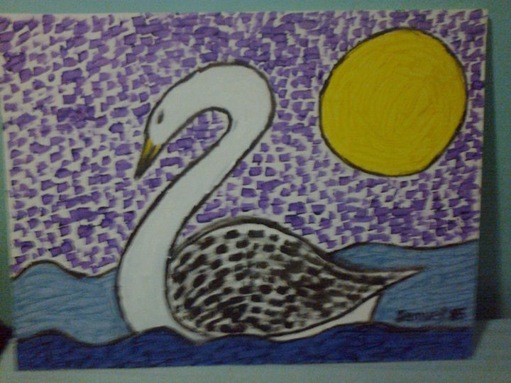Painting titled "cisne na água (swan…" by Samuel Neves De Melo, Original Artwork, Acrylic