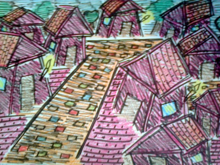 Desenho intitulada "vilarejo" por Samuel Neves De Melo, Obras de arte originais, Pastel