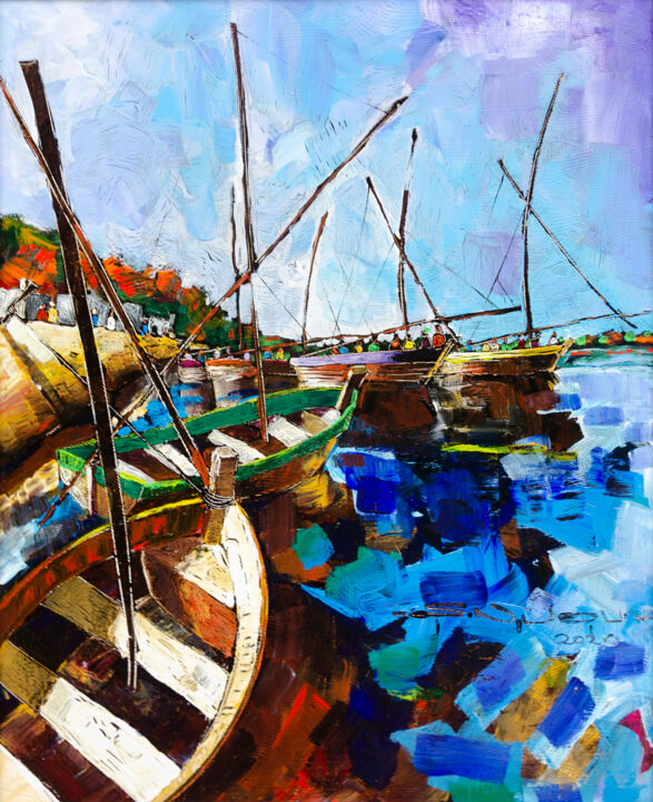 Peinture intitulée "The port" par Samuel Njuguna Njoroge, Œuvre d'art originale, Acrylique