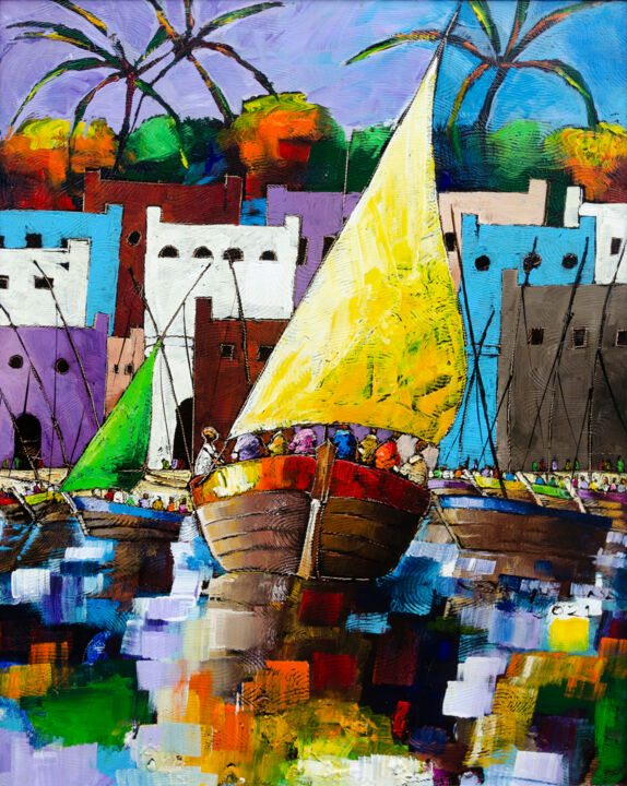 Painting titled "Lamu" by Samuel Njuguna Njoroge, Original Artwork, Acrylic