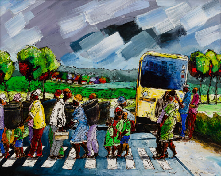 Malerei mit dem Titel "Zebra crossing" von Samuel Njuguna Njoroge, Original-Kunstwerk, Acryl
