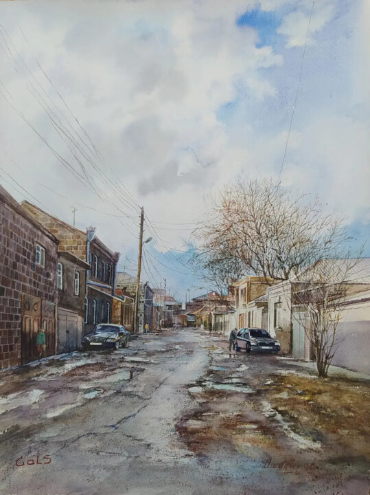 Painting titled "Вид г. Гюмри,район…" by Samvel Galstyan, Original Artwork, Watercolor