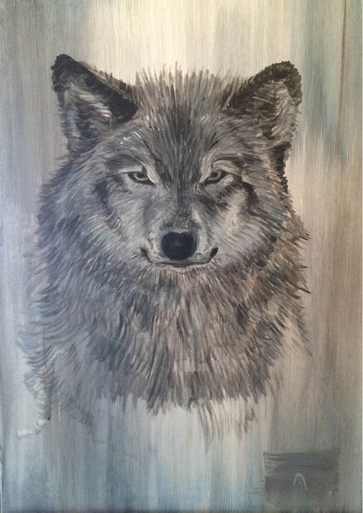 Painting titled "Le loup" by Samwell, Original Artwork