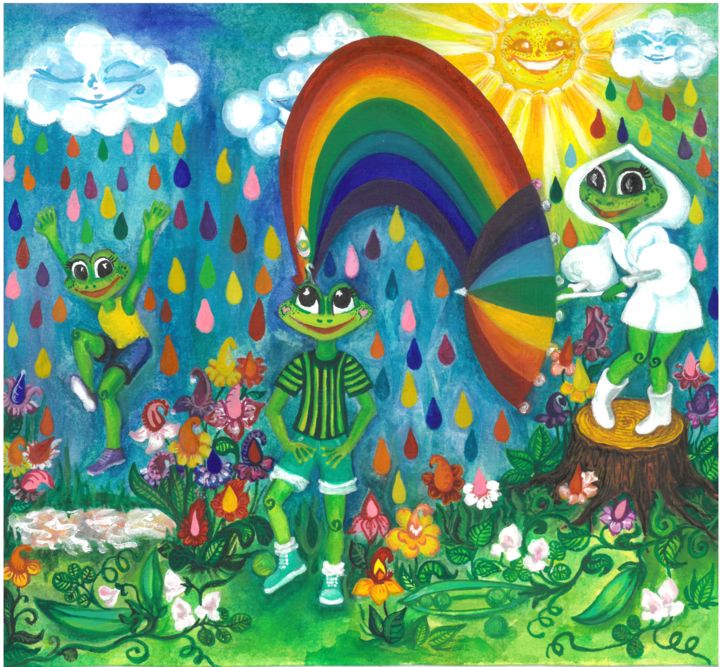 Картина под названием "Радужный день" - Оксана Доробалюк, Подлинное произведение искусства, Акварель