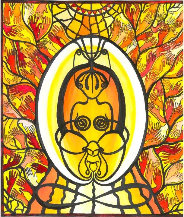 Картина под названием "Космическое яйцо/Др…" - Оксана Доробалюк, Подлинное произведение искусства, Гуашь