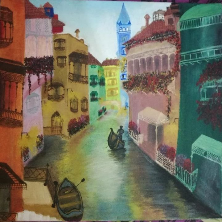 Painting titled "Venice city painting" by Sana Hamid, Original Artwork, Acrylic