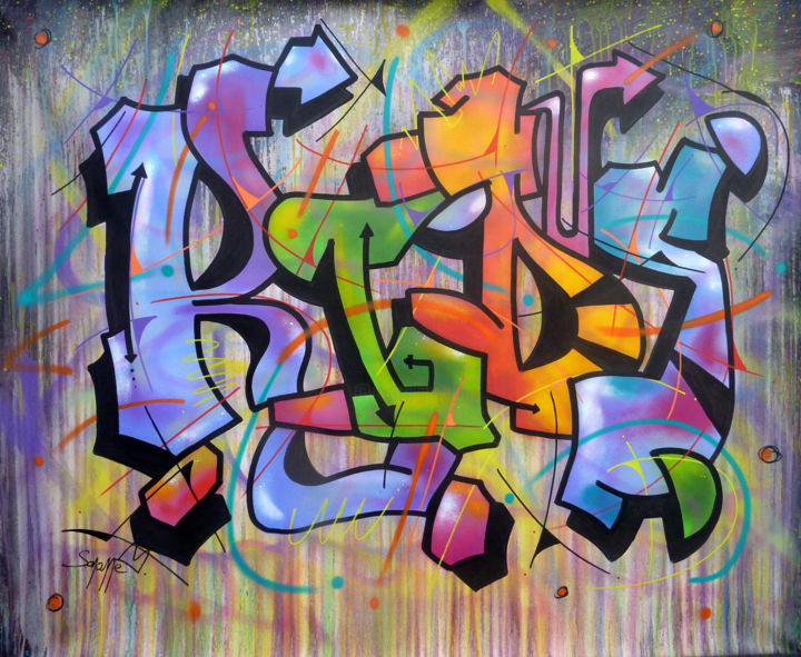 Painting titled ""Kids "" by Saname, Original Artwork, Spray paint