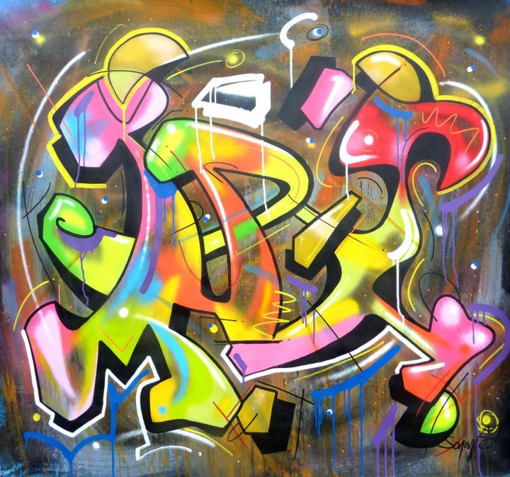 Painting titled "100 Titres 26" by Saname, Original Artwork, Spray paint Mounted on Wood Stretcher frame