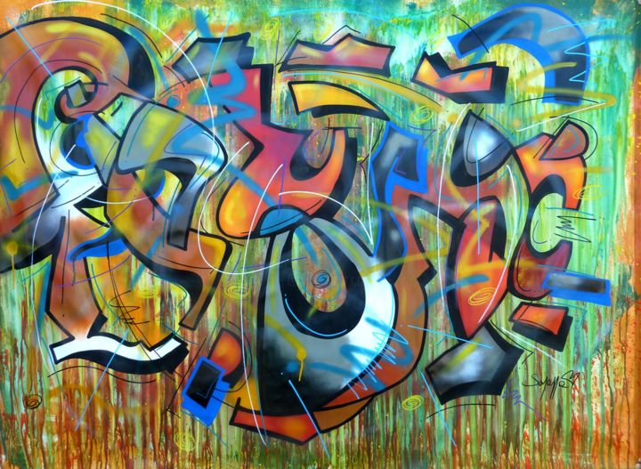 Painting titled "100 titres 8" by Saname, Original Artwork, Spray paint