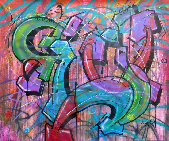 Painting titled "100 titres 17" by Saname, Original Artwork, Spray paint