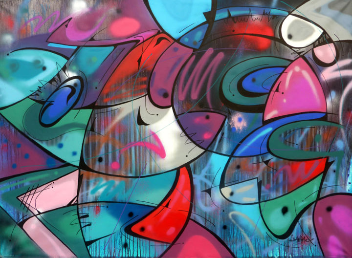 Peinture intitulée "Fish 04" par Saname, Œuvre d'art originale, Bombe aérosol
