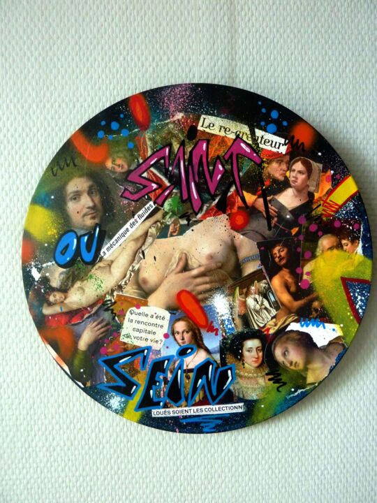 Collagen mit dem Titel "Saint ou sein" von Saname, Original-Kunstwerk, Collagen Auf Andere starre Platte montiert