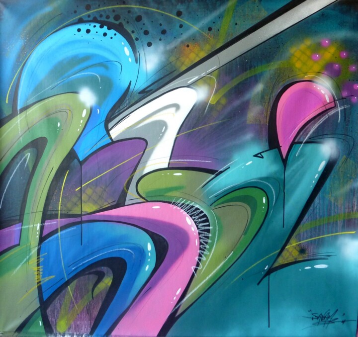 Painting titled "100 Titres 86" by Saname, Original Artwork, Spray paint