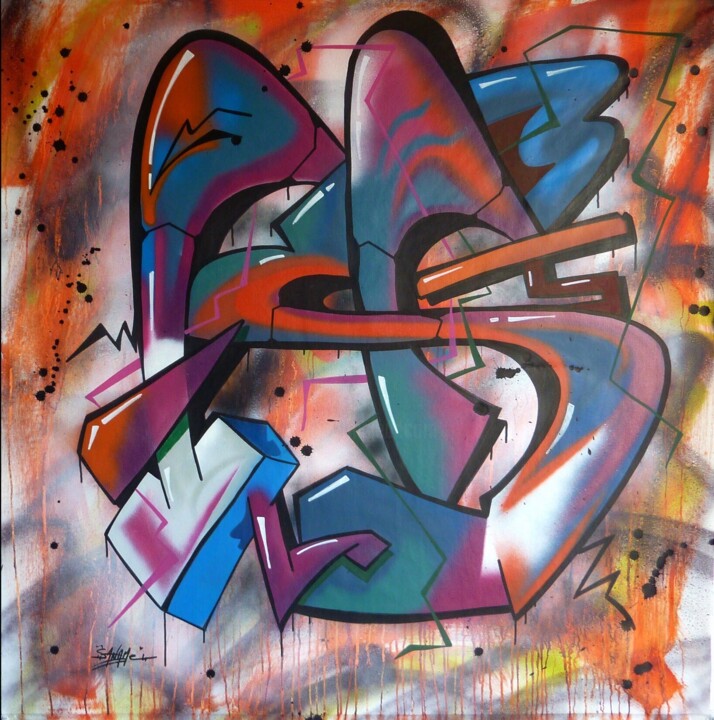 Painting titled "Trace n° 2414" by Saname, Original Artwork, Spray paint