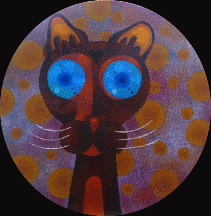 Painting titled "Bubble cat" by Saname, Original Artwork, Oil