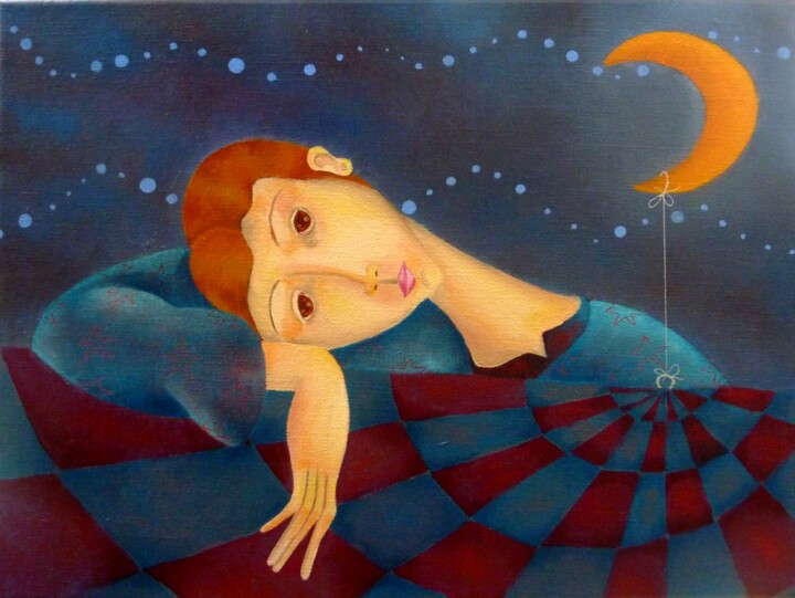 Painting titled "Dans la lune" by Saname, Original Artwork, Oil