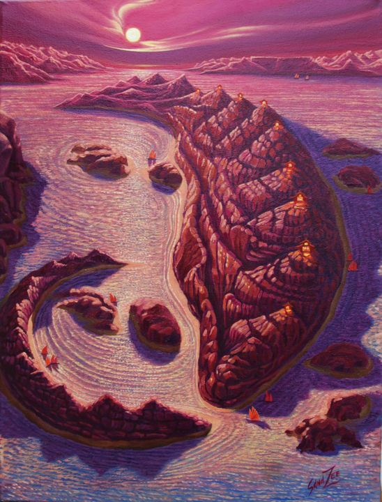 Schilderij getiteld ""Dormant Dragon"" door Sana Zee, Origineel Kunstwerk, Olie
