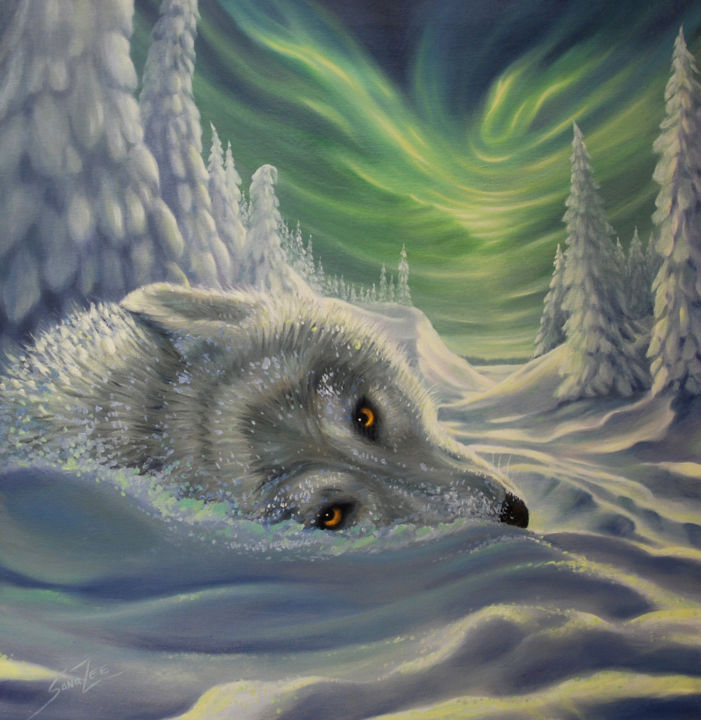 Schilderij getiteld ""Polar Wolf"" door Sana Zee, Origineel Kunstwerk, Olie