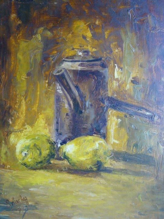 Painting titled "Dos limones" by Jorge Alberto Sánchez Conte, Original Artwork, Oil