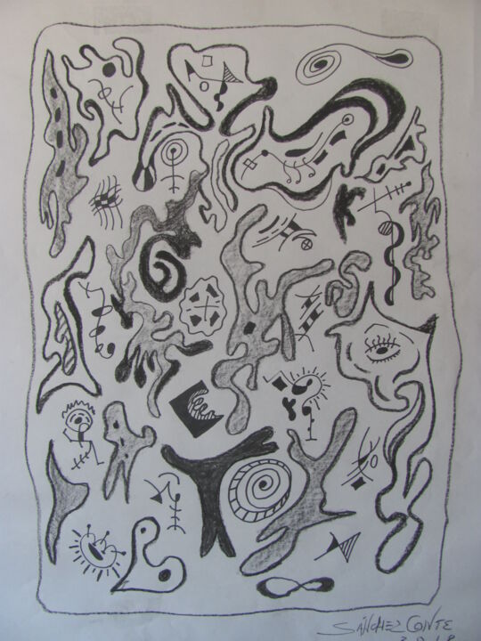 Drawing titled "Signos danzantes vi…" by Jorge Alberto Sánchez Conte, Original Artwork, Charcoal