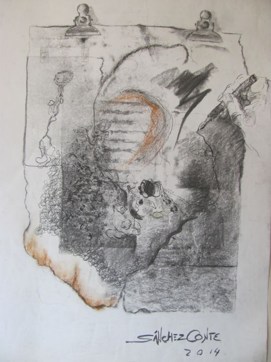 Dibujo titulada "Personaje infiltrad…" por Jorge Alberto Sánchez Conte, Obra de arte original, Carbón
