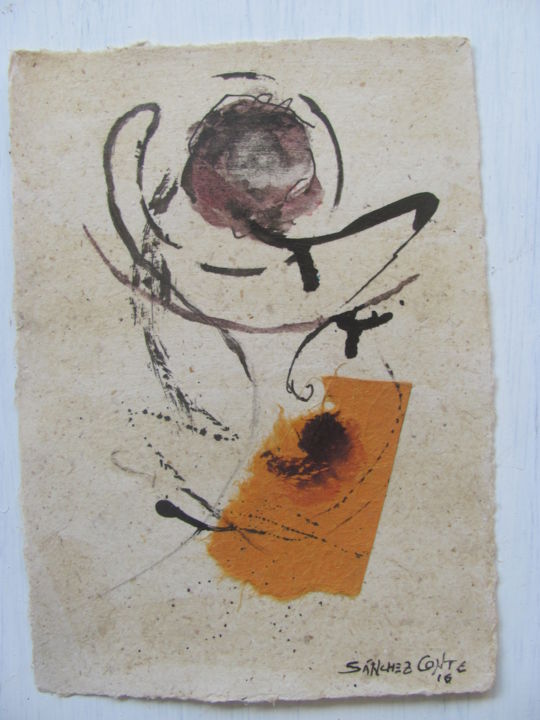 Drawing titled "Naranja sobre amari…" by Jorge Alberto Sánchez Conte, Original Artwork, Ink