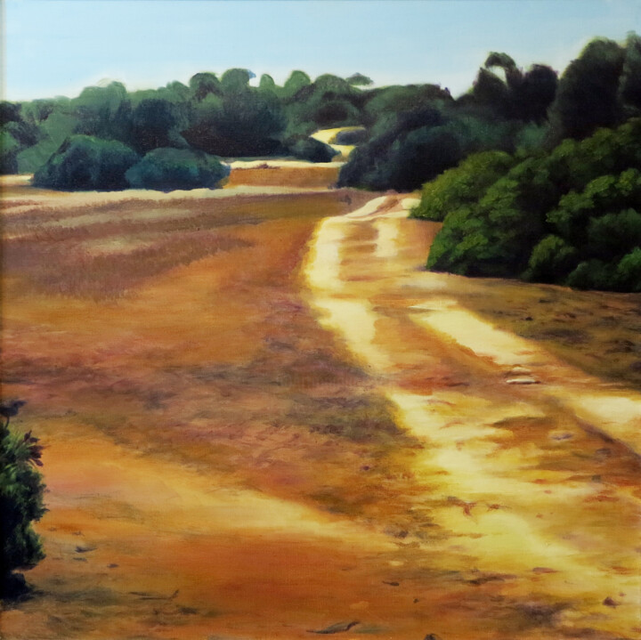 Painting titled "Path in the fields" by Sand, Original Artwork, Oil Mounted on Wood Stretcher frame