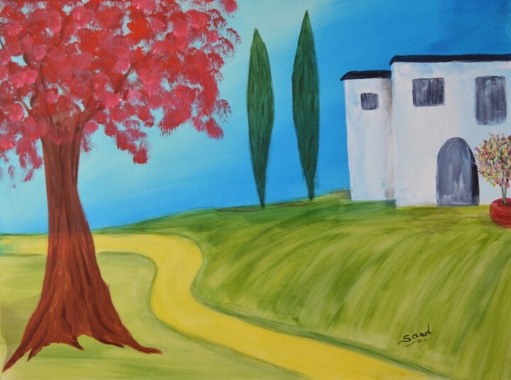 Painting titled "La campagne" by Sand Art Paint, Original Artwork, Acrylic